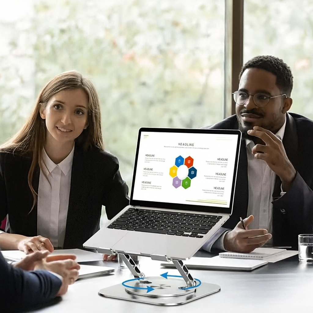 Support ordinateur/Tablette 17 pouces Rotatif avec ventilateur intégré – Aluminium Premium